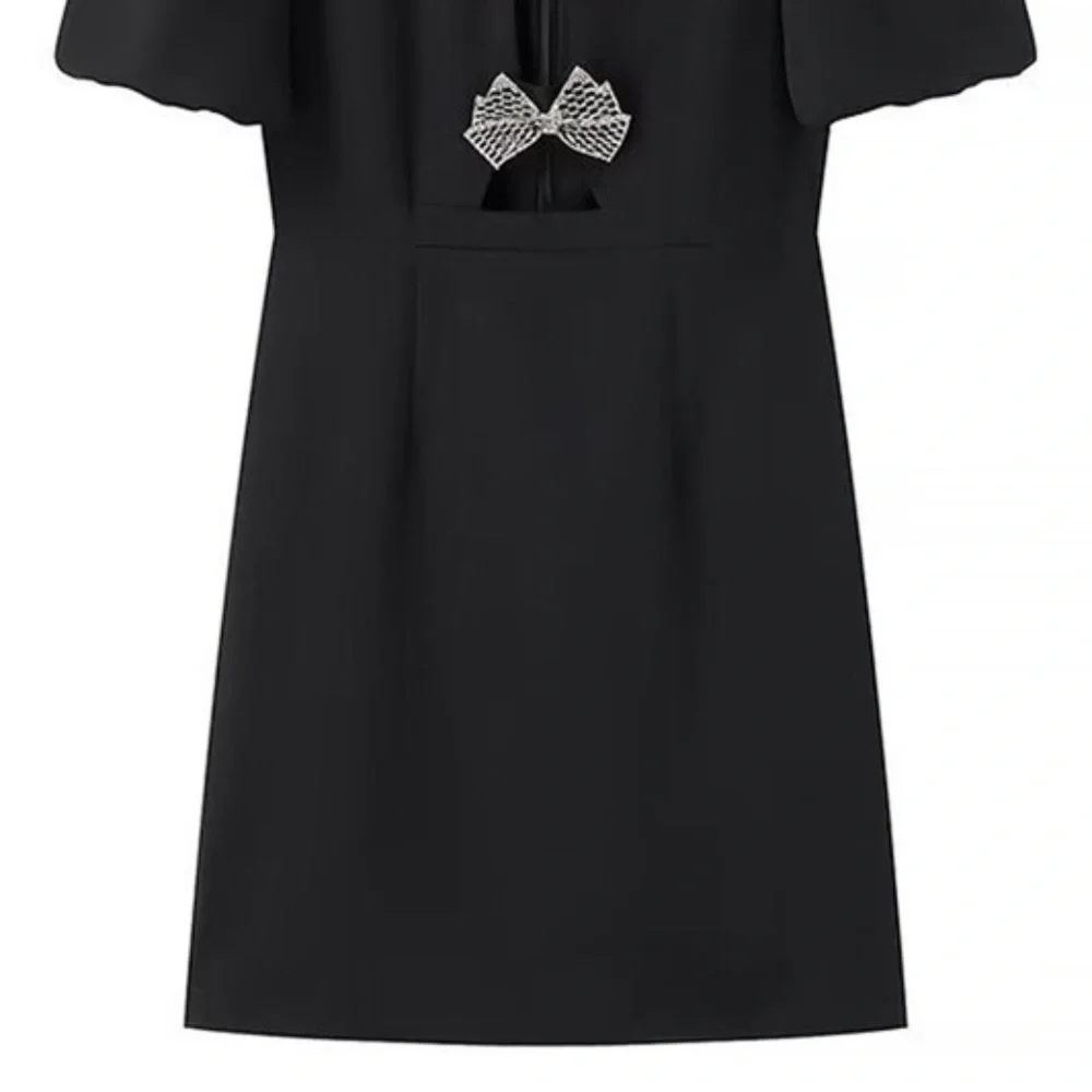 BLACK BOW DETAIL MINI DRESS - Picture 6 of 11
